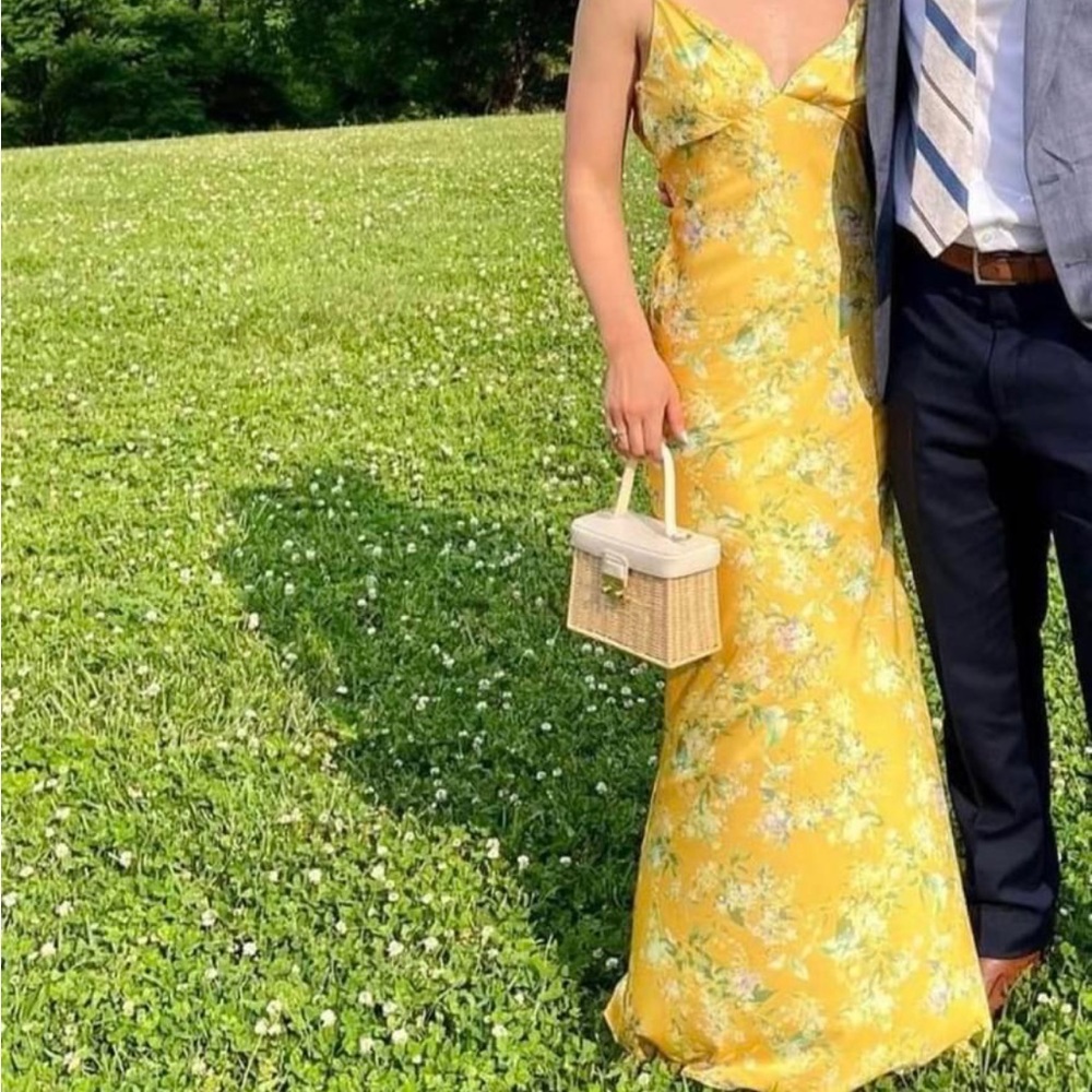 Mac Duggal formal floral yellow dress